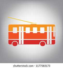 Trolleybus sign. Vector. Horizontally sliced icon with colors from sunny gradient in gray background.
