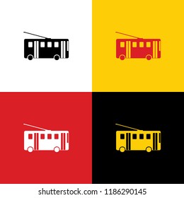 Trolleybus sign. Vector. Icons of german flag on corresponding colors as background.