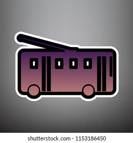 Trolleybus sign. Vector. Violet gradient icon with black and white linear edges at gray background.