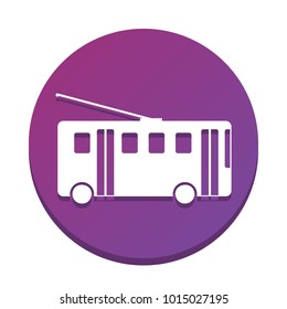 Trolleybus sign. Vector. White icon with flat shadow on purpureus circle at white background. Isolated.