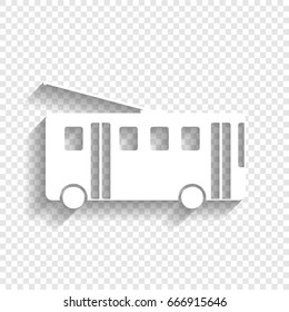 Trolleybus sign. Vector. White icon with soft shadow on transparent background.
