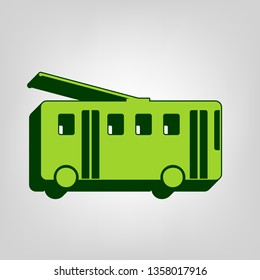 Trolleybus sign. Vector. Yellow green solid icon with dark green external body at light colored background.
