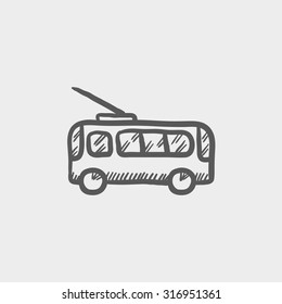 Trolleybus sketch icon for web, mobile and infographics. Hand drawn vector dark grey icon isolated on light grey background.