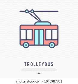 Trolleybus thin line icon, side view, Modern vector illustration of public transport.