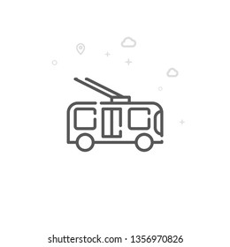 Trolleybus, Trackless Trolley Vector Line Icon. City Urban Transport Symbol, Pictogram, Sign. Light Abstract Geometric Background. Editable Stroke. Adjust Line Weight. Design with Pixel Perfection.