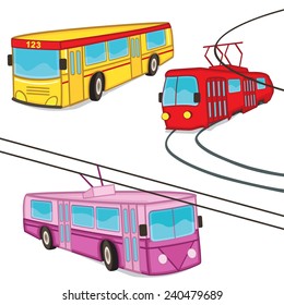 trolleybus tram bus isolated - vector illustration, eps