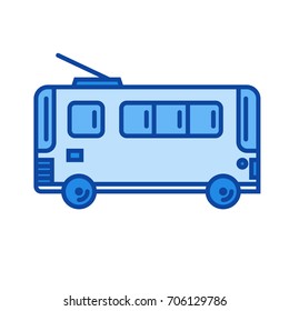 Trolleybus vector line icon isolated on white background. Trolleybus line icon for infographic, website or app. Blue icon designed on a grid system.