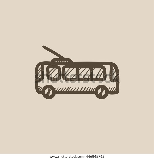 Trolleybus vector sketch icon isolated on\
background. Hand drawn Trolleybus icon. Trolleybus sketch icon for\
infographic, website or\
app.