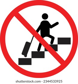 Trolleys are forbidden icon. Bulky bags are not allowed symbol. Prohibition sign. Escalator icon. flat style.