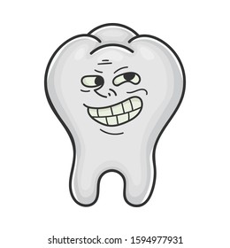 Trolling funny meme tooth cartoon isolated on white