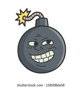 Trolling meme cartoon bomb with burning wick isolated on white