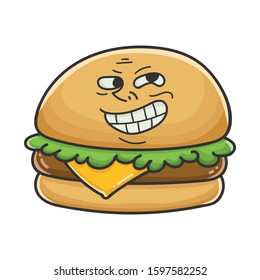 Trolling meme cheese burger cartoon illustration isolated on white