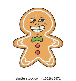Trolling Meme Christmas holiday ginger bread cookie cartoon character isolated on white
