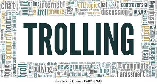 Trolling vector illustration word cloud isolated on a white background.