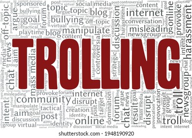 Trolling vector illustration word cloud isolated on a white background.