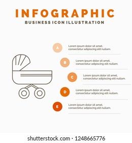 trolly, baby, kids, push, stroller Infographics Template for Website and Presentation. Line Gray icon with Orange infographic style vector illustration