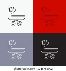 trolly, baby, kids, push, stroller Icon Over Various Background. Line style design, designed for web and app. Eps 10 vector illustration