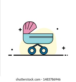 trolly, baby, kids, push, stroller Flat Color Icon Vector
