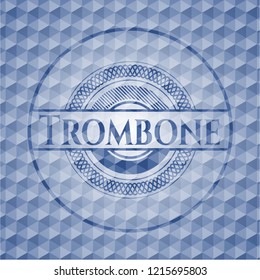 Trombone blue emblem or badge with abstract geometric polygonal pattern background.