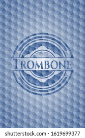 Trombone blue polygonal badge. Vector Illustration. Detailed.
