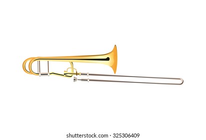 Trombone - Brass Musical Instrument, Vector Illustration isolated on white