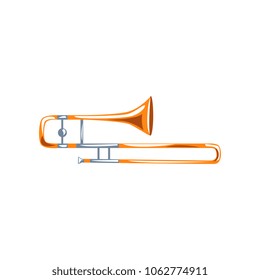 Trombone, classical music wind instrument vector Illustration on a white background