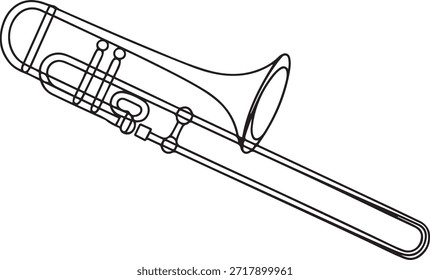 Trombone continuous one line drawing pro vector illustration, Thin line icon. one line Icon drawing
