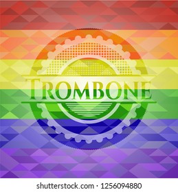 Trombone emblem on mosaic background with the colors of the LGBT flag