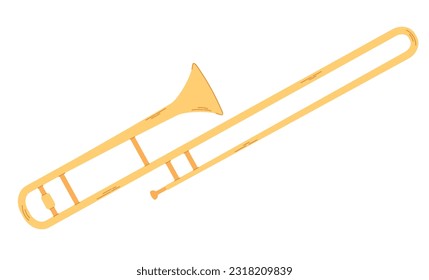 Trombone flat cartoon illustration isolated on white background. Wind music instrument.