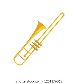 Trombone flat icon. Brass band, symphony orchestra, concert. Musical instruments concept. Vector illustration can be used for topics like music, leisure, culture