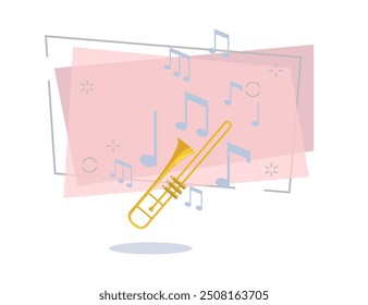 Trombone flat illustration. Brass band, symphony orchestra, concert. Musical instruments concept. Vector illustration can be used for topics like music, leisure, culture