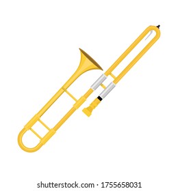 Trombone flat style isolated on white. musical object concept vector for your design work, presentation, website or others.