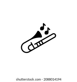 trombone icon designed in solid black style and glyph style in musical instrument icon category