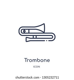 trombone icon from music outline collection. Thin line trombone icon isolated on white background.
