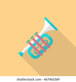 Trombone icon , Vector flat long shadow design.