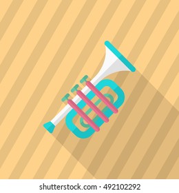 Trombone icon , Vector flat long shadow design.