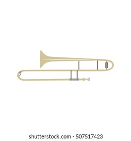 Trombone isolated on white background, vector illustration. Wind brass musical instrument.