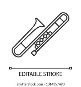 Trombone linear icon. Thin line illustration. Trumpet. Contour symbol. Vector isolated outline drawing. Editable stroke