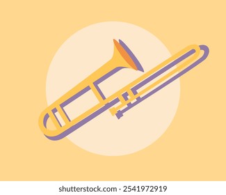 Trombone music instrument on isolated white background. Trombone icon.Vector illustration cartoon flat style.