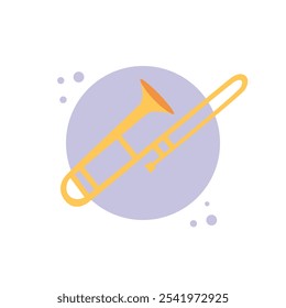 Trombone music instrument on isolated white background. Trombone icon.Vector illustration cartoon flat style.