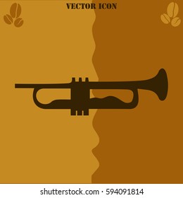 Trombone musical instrument vector icon vector  icon. Coffee symbol background.