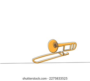 Trombone one line color art. Continuous line drawing of musical, classical, symphony, trombone, blues, instruments, music, trumpet, orchestra, jazz, tuba.