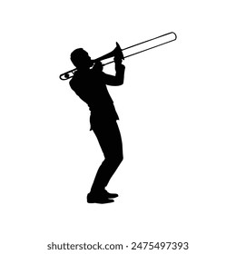 trombone player playing violins silhouette vector illustration