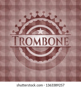 Trombone red badge with geometric pattern background. Seamless.