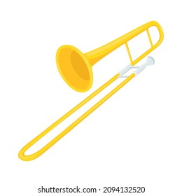 Ilustración del icono Emoji con signo de trombón. Símbolo vectorial de instrumentos musicales Diseño de imágenes de diseño estilo de historieta de signos de dibujos animados.