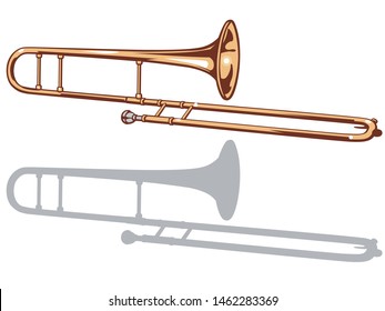 A trombone and it's silhouette set. Vector illustration.