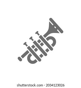 Trombone, trumpet, tuba grey icon. Isolated on white background