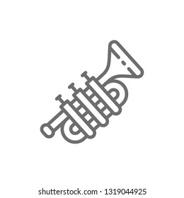 Trombone, trumpet, tuba line icon.