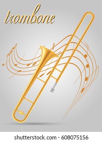 trombone wind musical instruments stock vector illustration isolated on gray background