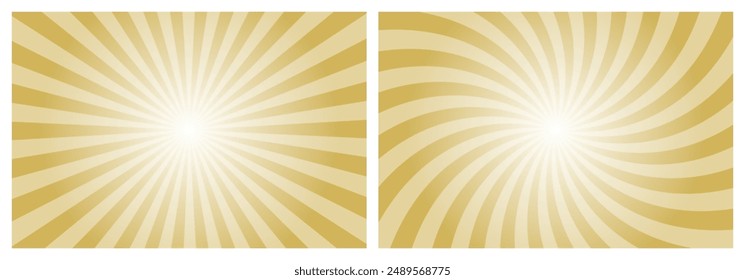 Trombone yellow sunburst pattern background. Rays backdrop. Radial and swirl, spiral sunbeam background. Summer Banner. Vector Illustration